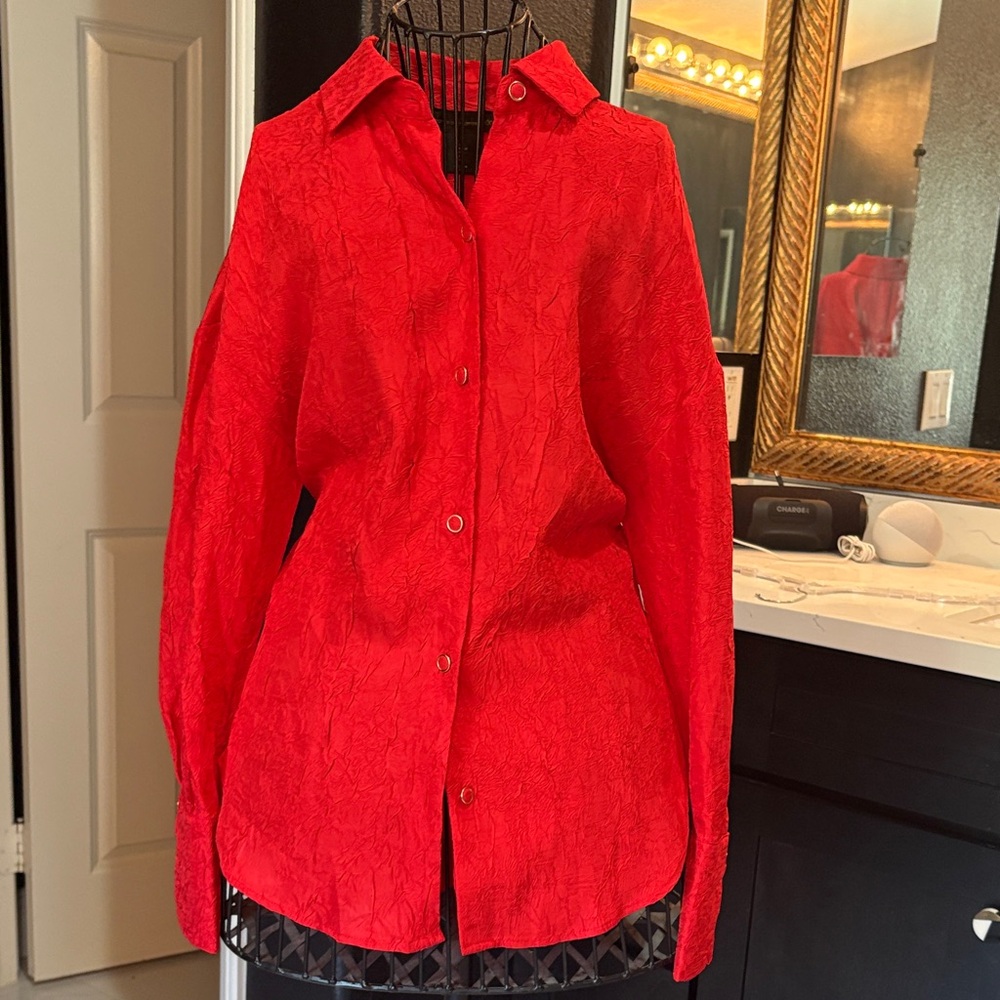 House of Harlow 1960 Red Textured Blouse wide leg pants set